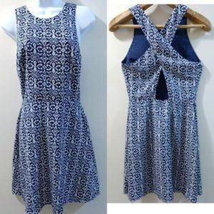 Aqua Bloomingdale's Navy White Print Summer‎ Dress Size S